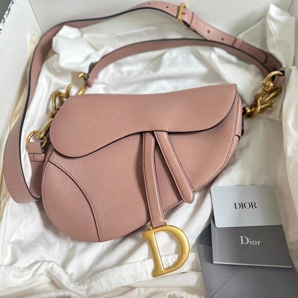 Dior Saddle Bag Warm-Taupe Grained Calf Skin *Auth w/ Additional Strap, Bag, Box